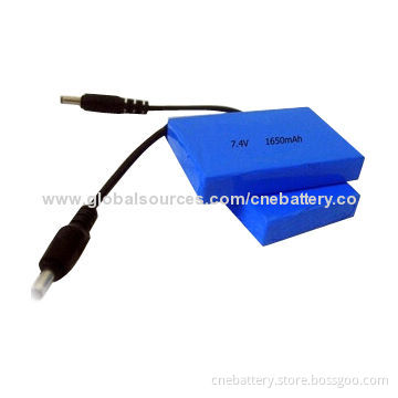 Lithium Polymer Battery, 7.4V/1,650mAh PL754050 with DC Output Connector